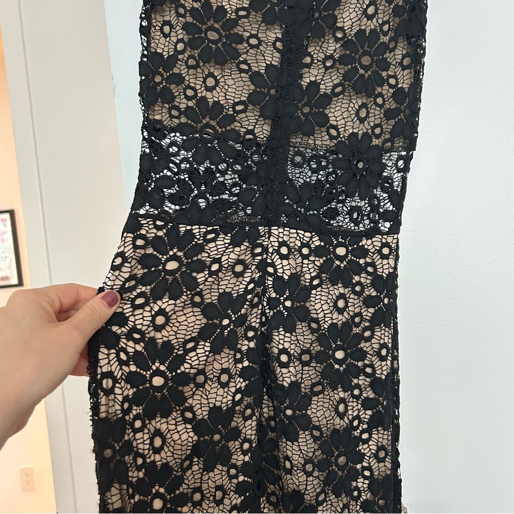 Sage Black Lace Maxi Dress with Nude Lining - Picture 3 of 9